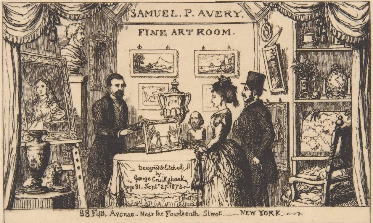Biglietto da visita per Samuel P. Avery--Fine Art Room, 1873 da George Cruikshank