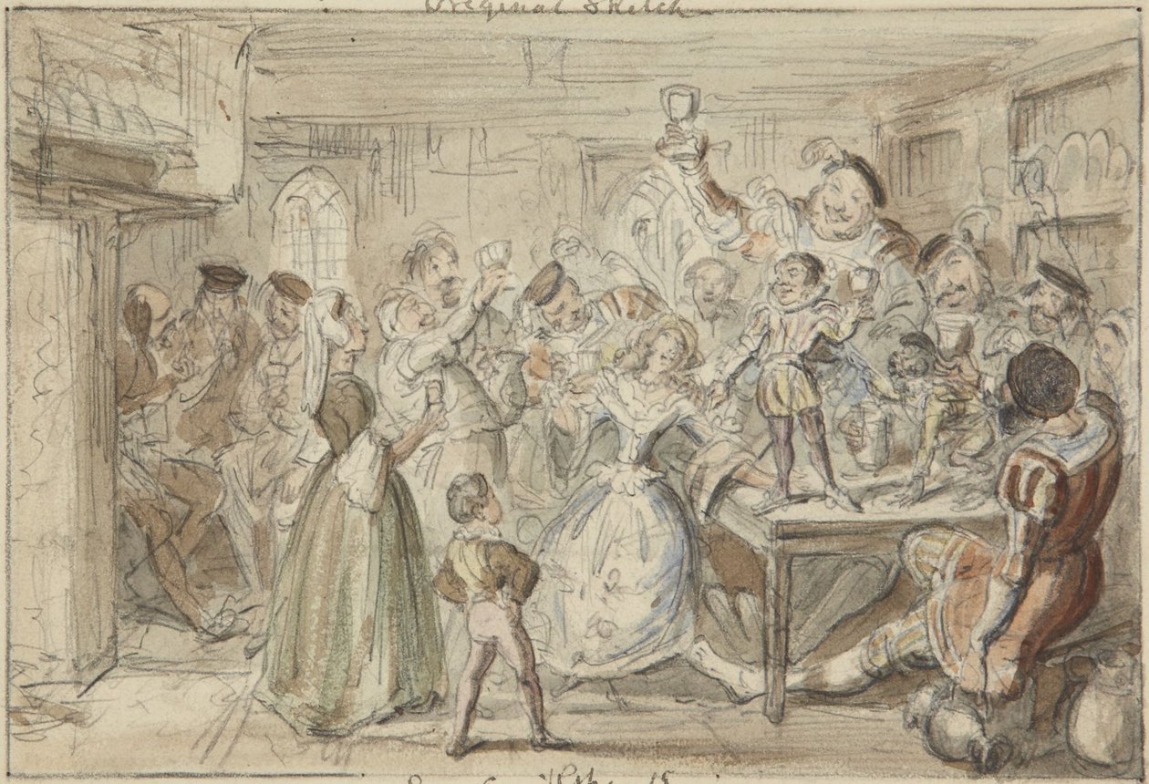 Ecco, ora Sir Narcissus Le Grand intrattiene i suoi amici il giorno del suo matrimonio da George Cruikshank