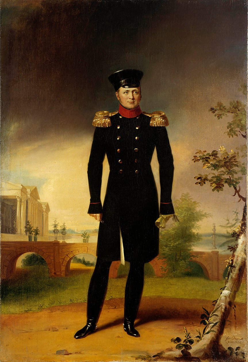 Ritratto dello Zar russo Alessandro I (1777-1825) (il Grande) in costume da ufficiale Dipinto di George Dawe (1781-1829) San Pietroburgo. Museo dell
