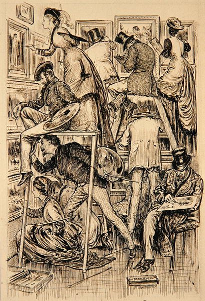 Giorno della verniciatura alla Royal Academy da George du Maurier
