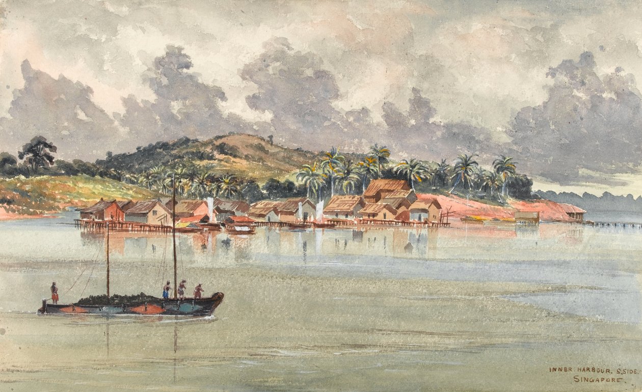 Porto interno, lato sud, Singapore, c.1859-62 da George E.L.S. Sanford
