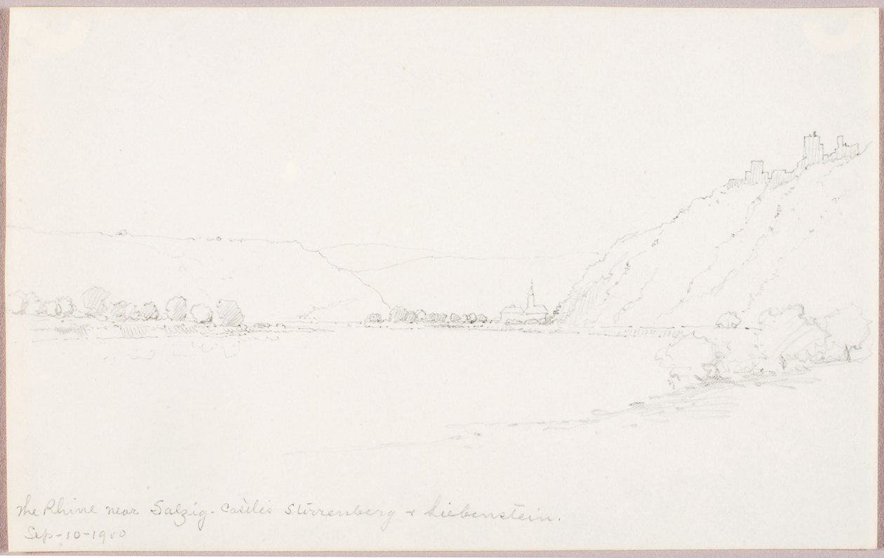Il Reno vicino a Salzig, i castelli di Stirrenberg e Liebenstein da George Elbert Burr