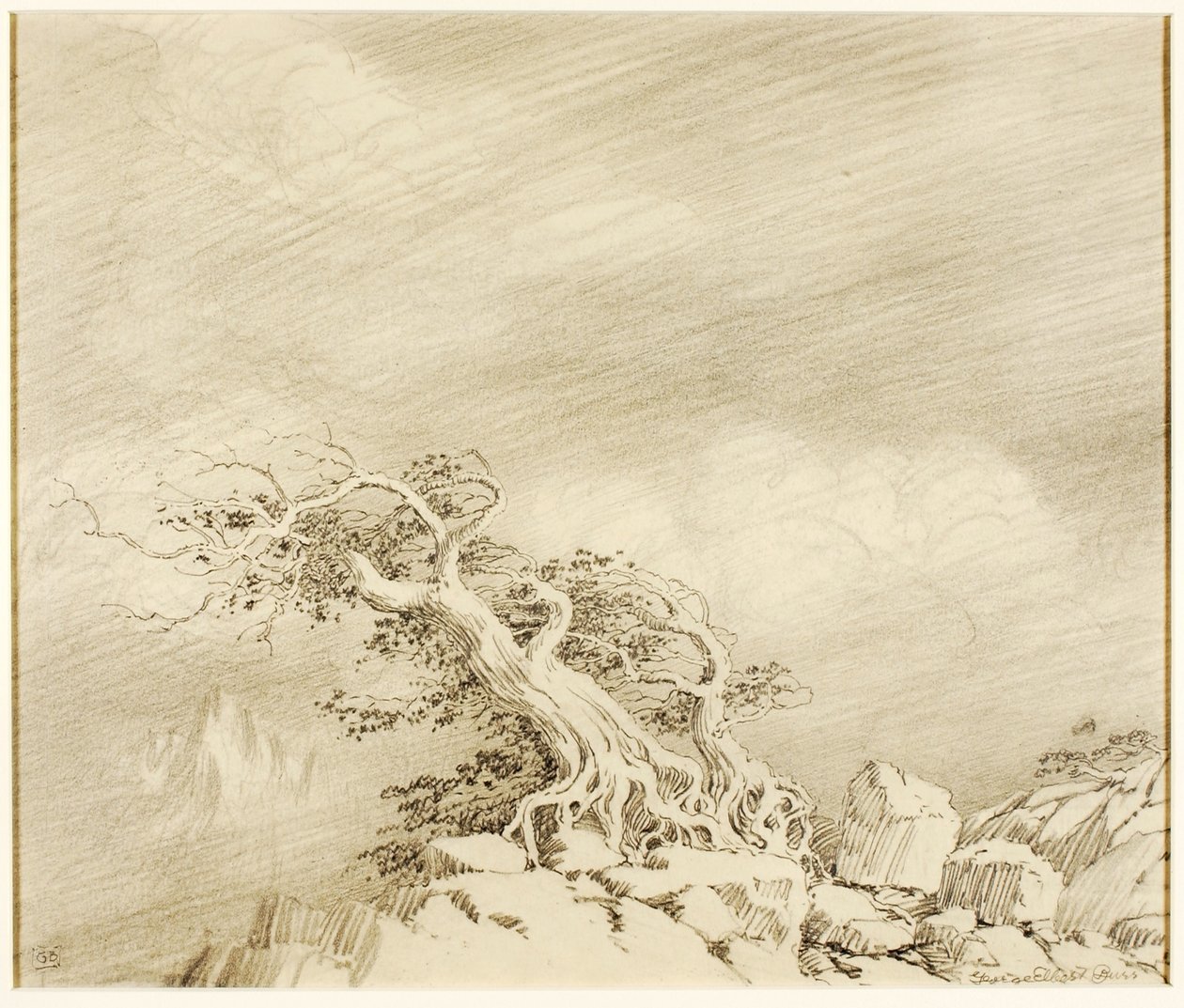 Senza titolo (disegno di trasferimento per Storm near Timberline) da George Elbert Burr