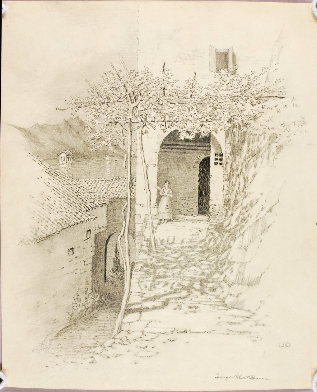 Senza titolo (disegno a trasferimento per Strada del villaggio, Lago di Lugano, Italia [n. 1]) da George Elbert Burr