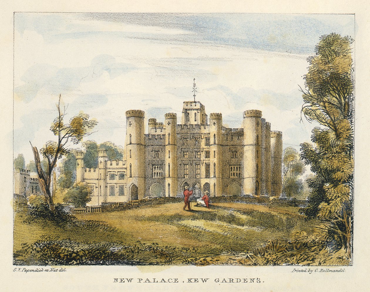 Nuovo Palazzo, Kew Gardens, tavola 1 da Kew Gardens: Una Serie di Ventiquattro Disegni su Pietra, inciso da Charles Hullmandel (1789-1850) pubblicato nel 1820 da George Ernest after Papendiek