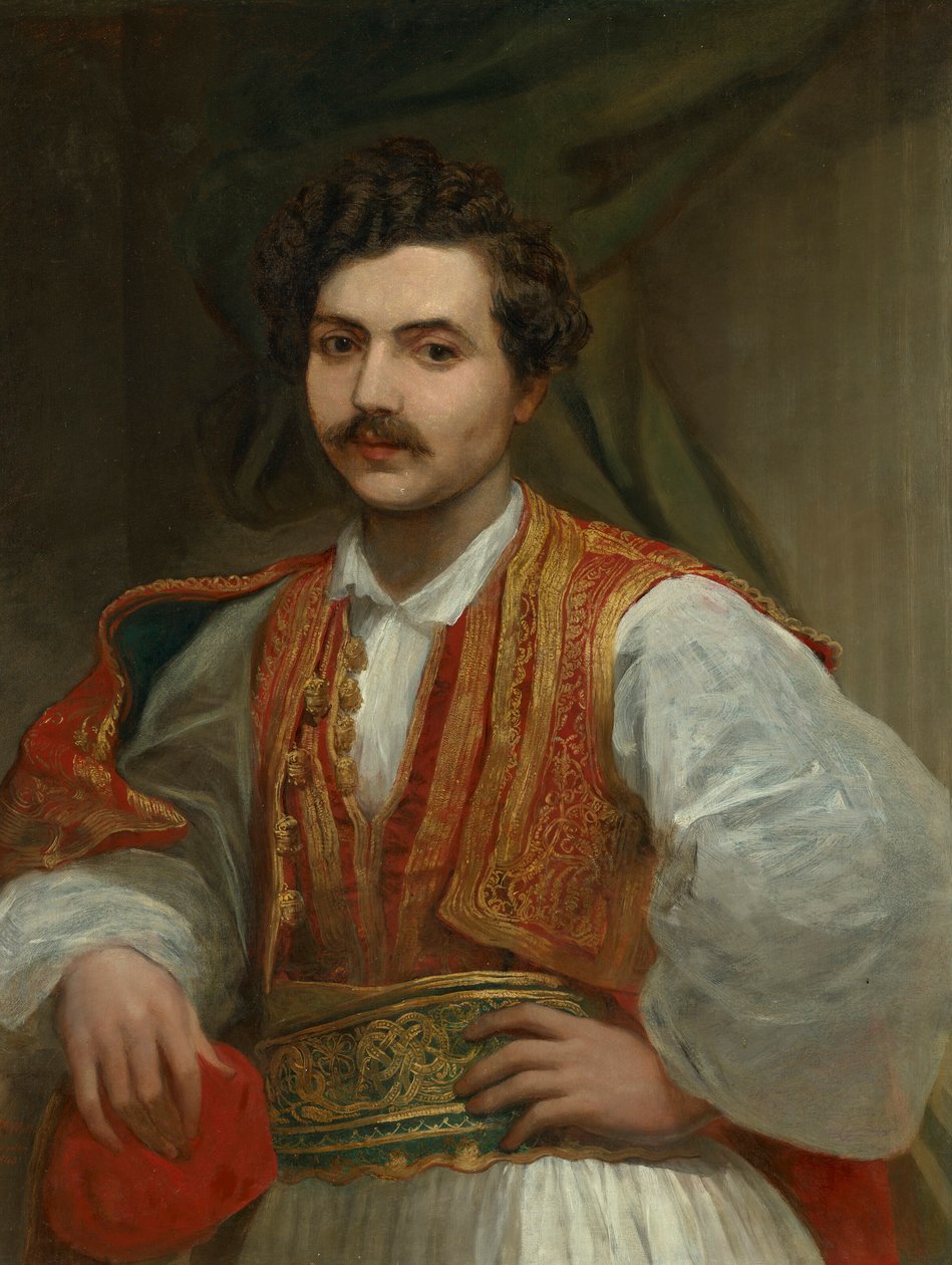 Ritratto di Nicolas Ionides (1815-1873), a mezzo busto, in costume greco da George Frederic Watts