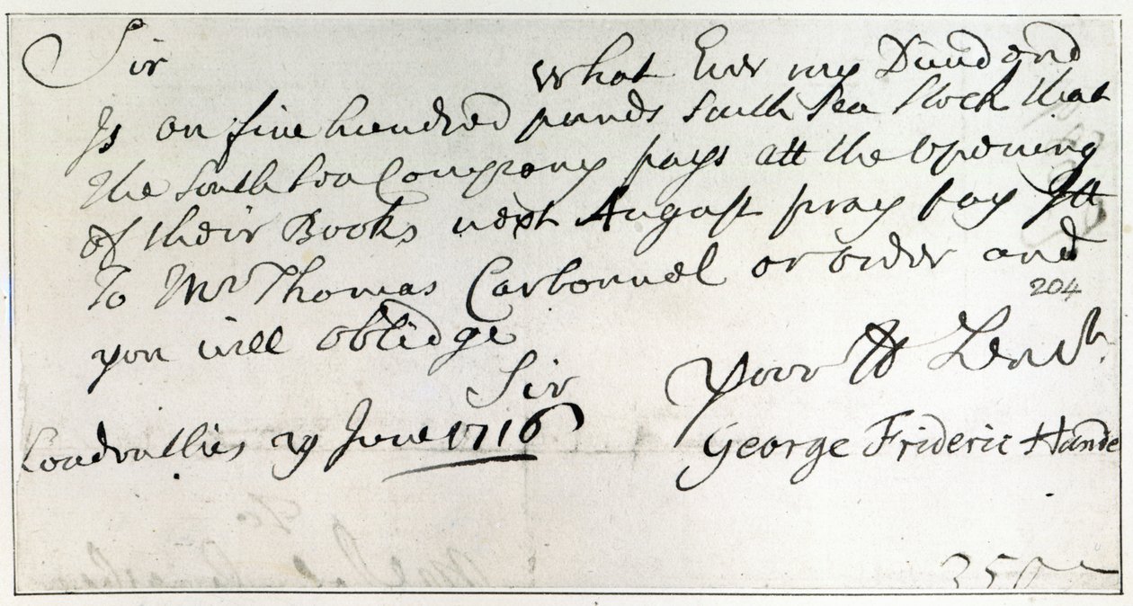Lettera scritta da Handel, giugno 1716 da George Frederick Handel