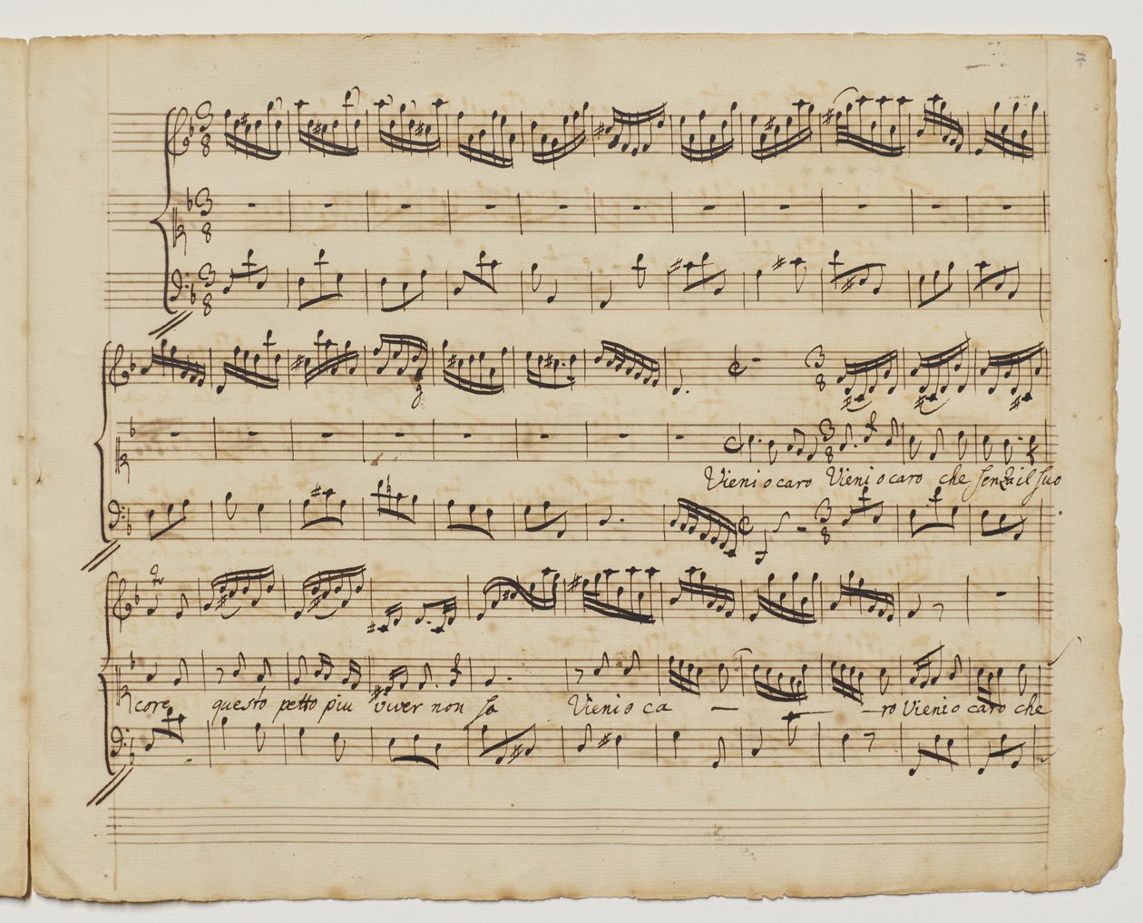 Vieni o caro che senza il suo core, f.7r da "Aditionall [sic] songs for Rinaldo", c.1717 da George Frederick Handel
