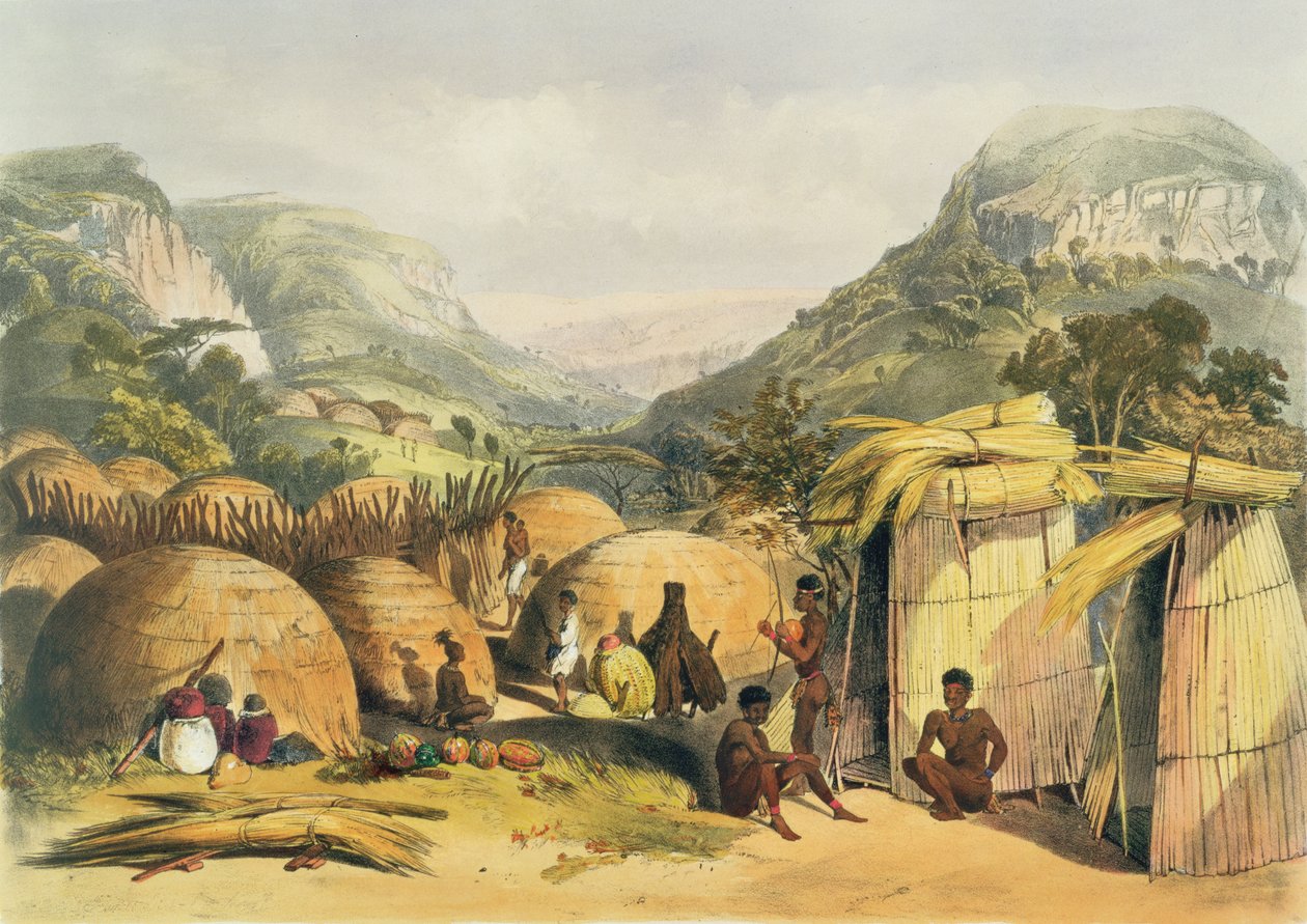 Inanda Kraal, Natal, tavola 25 da The Kafirs Illustrated, 1849 da George French Angas
