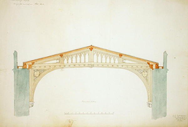 New College Oxford: Progetto per il nuovo tetto della sala da George Gilbert Scott