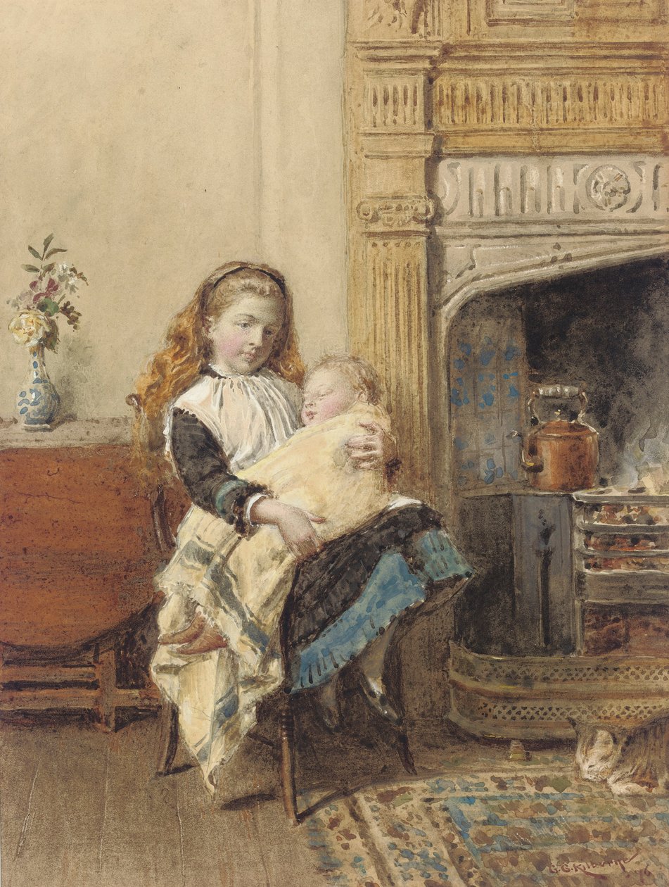 Badando al bambino, 1896 da George Goodwin Kilburne