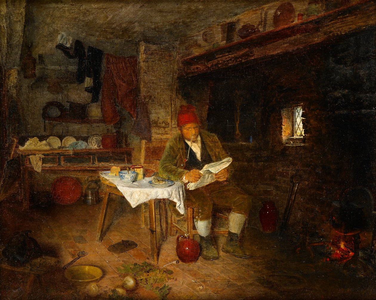 Una casa rustica: leggendo le notizie, 1855 da George Hardy