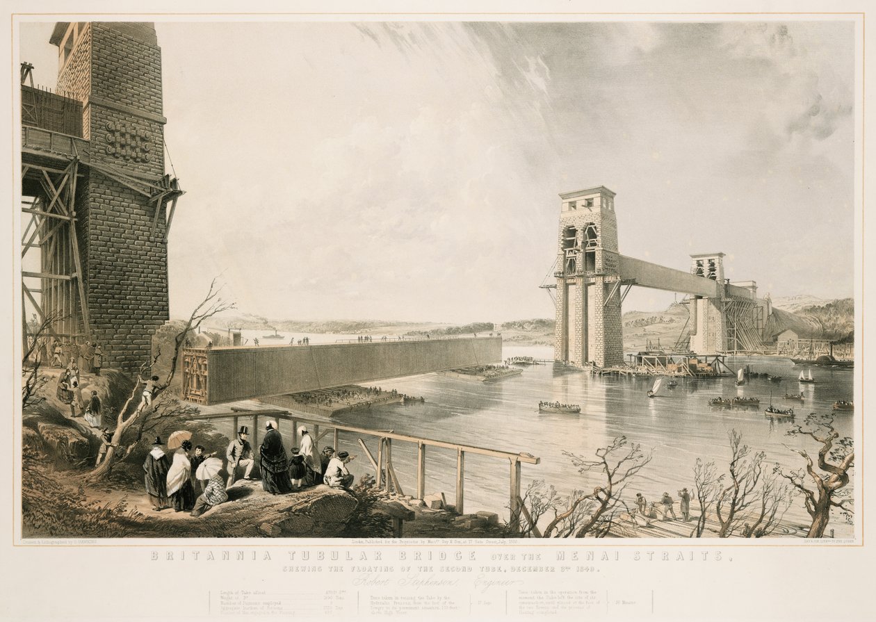 Ponte tubolare Britannia durante la costruzione, 3 dicembre 1849 da George Hawkins