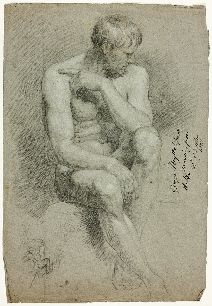 Nudo maschile seduto con schizzo di arciere nudo da George Hayter