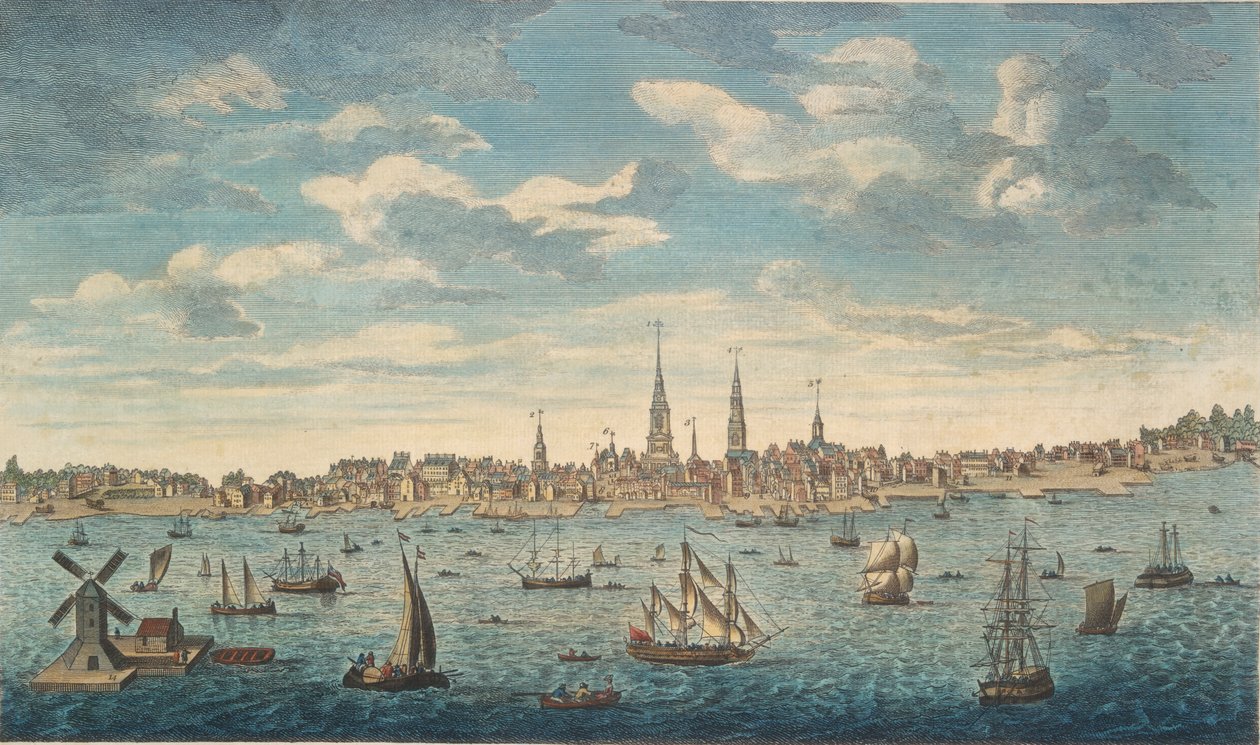 Vista prospettica orientale della città di Filadelfia, nella provincia della Pennsylvania, in Nord America: presa dalla riva del Jersey da George Heap