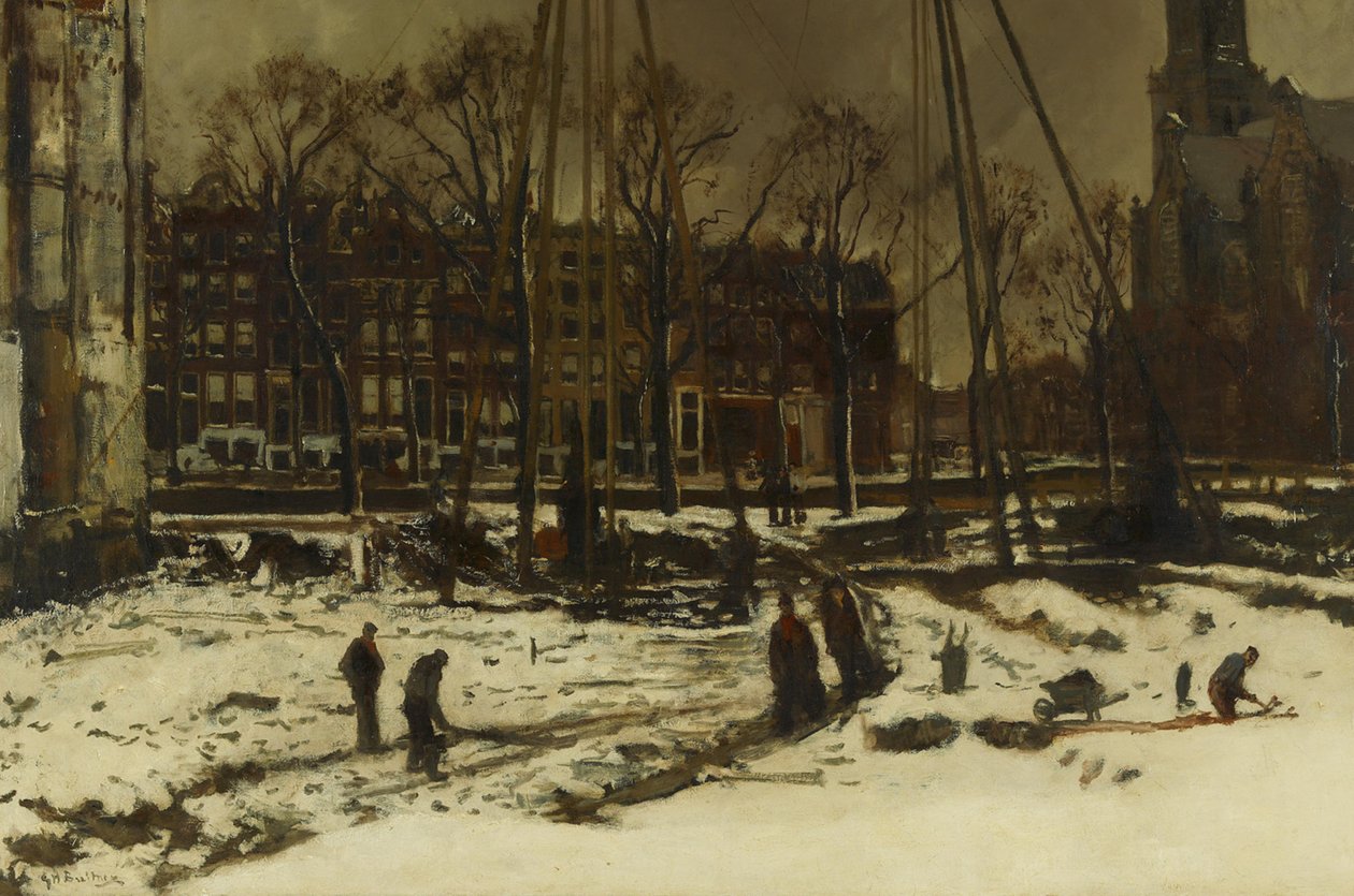 Lavori di scavo in Raadhuisstraat in inverno da George Hendrik Breitner