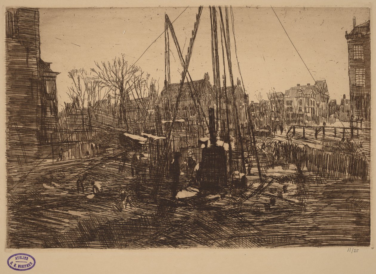 Scena in una città olandese con battipalo in primo piano da George Hendrik Breitner
