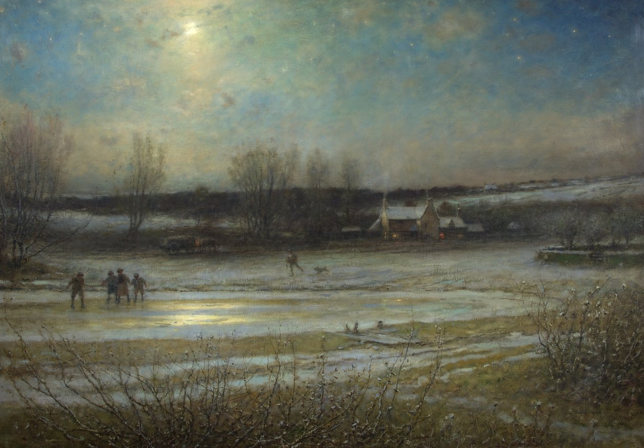 Una notte gelida - lo stagno ghiacciato del mulino, c.1904 da George Henry Boughton