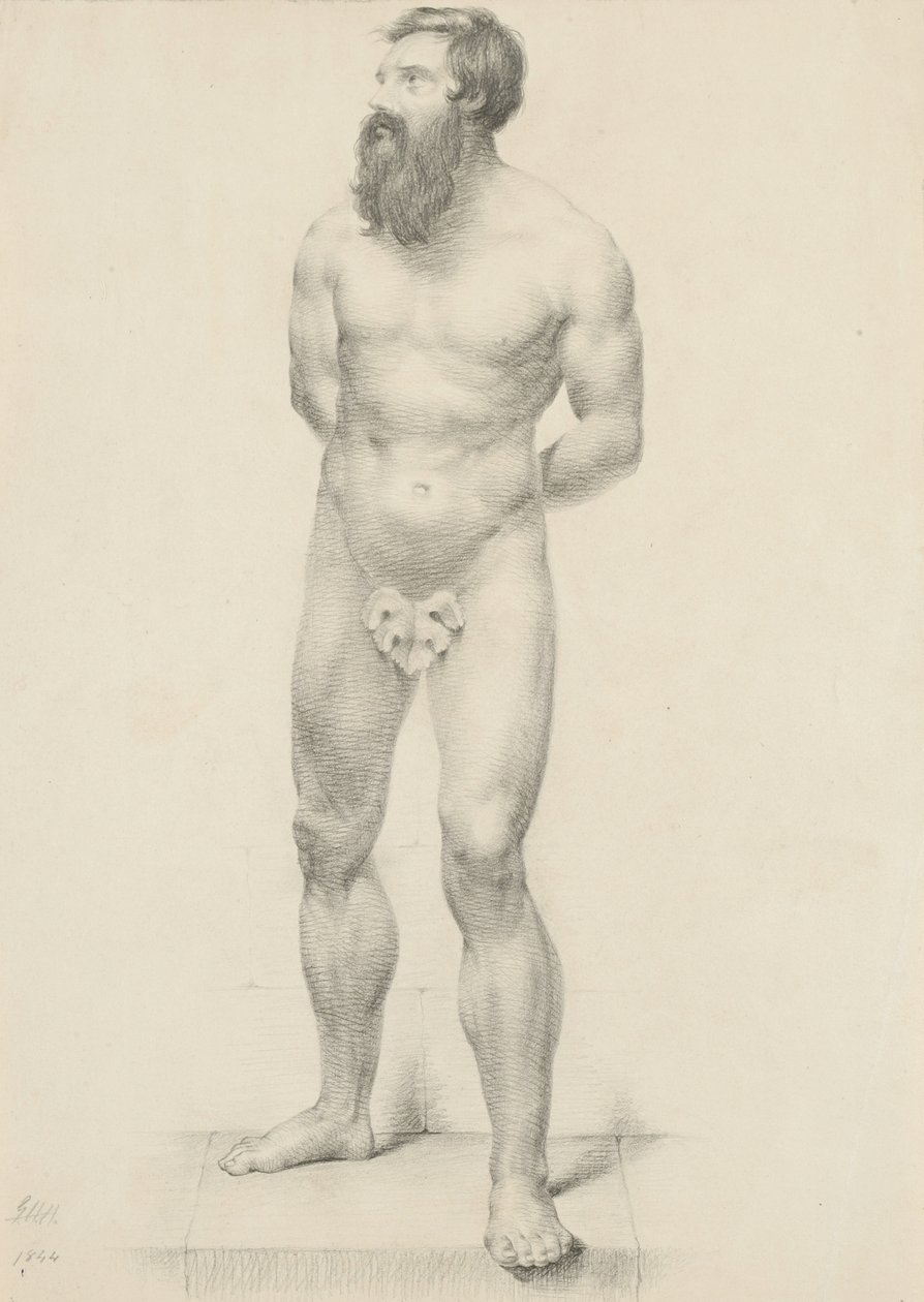 Senza titolo - Nudo maschile in piedi con foglia di fico, 1844 da George Henry Hall