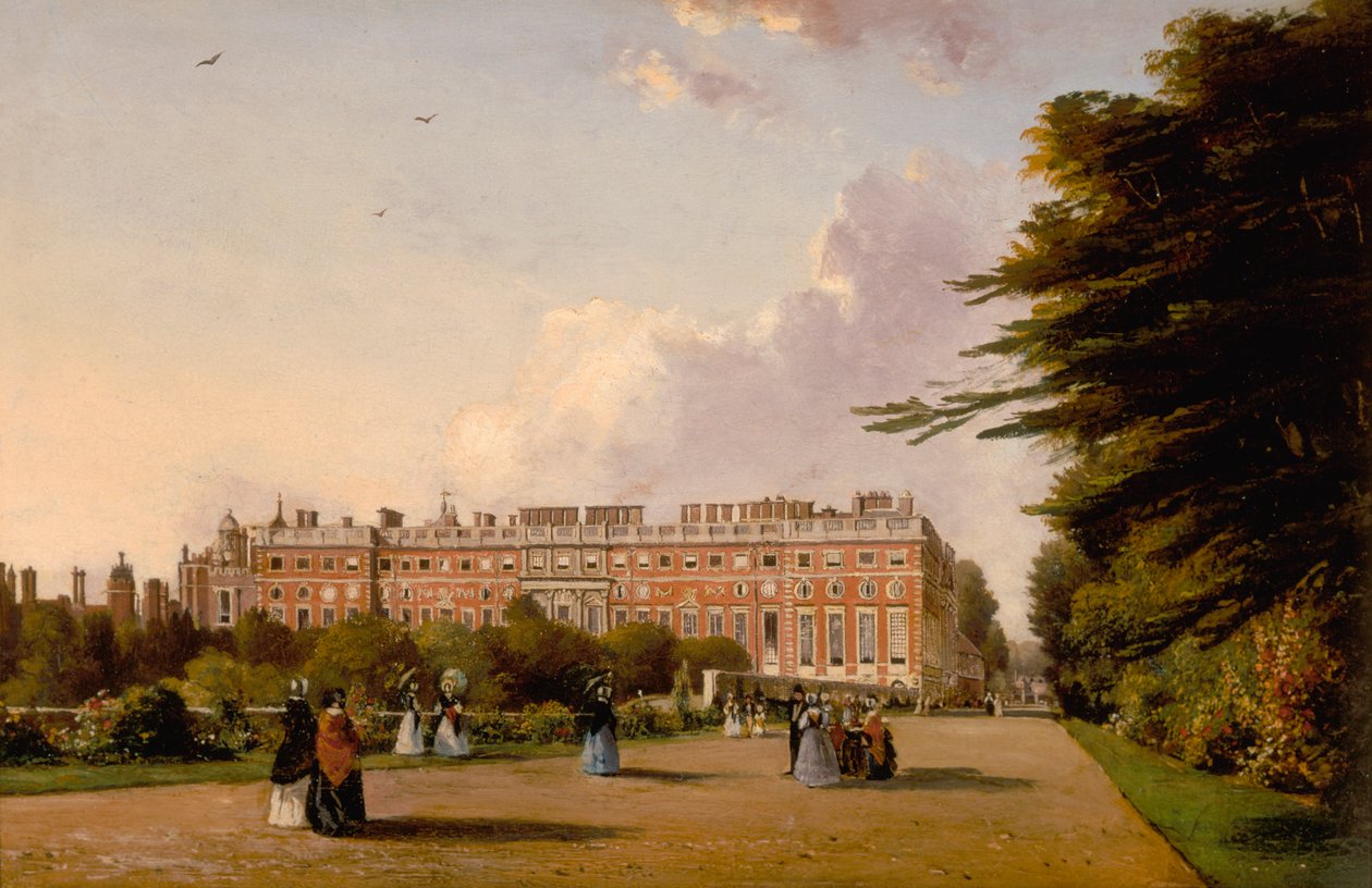 Vista del fronte sud di Hampton Court Palace dal Broad Walk, c.1827-49 da George Hilditch