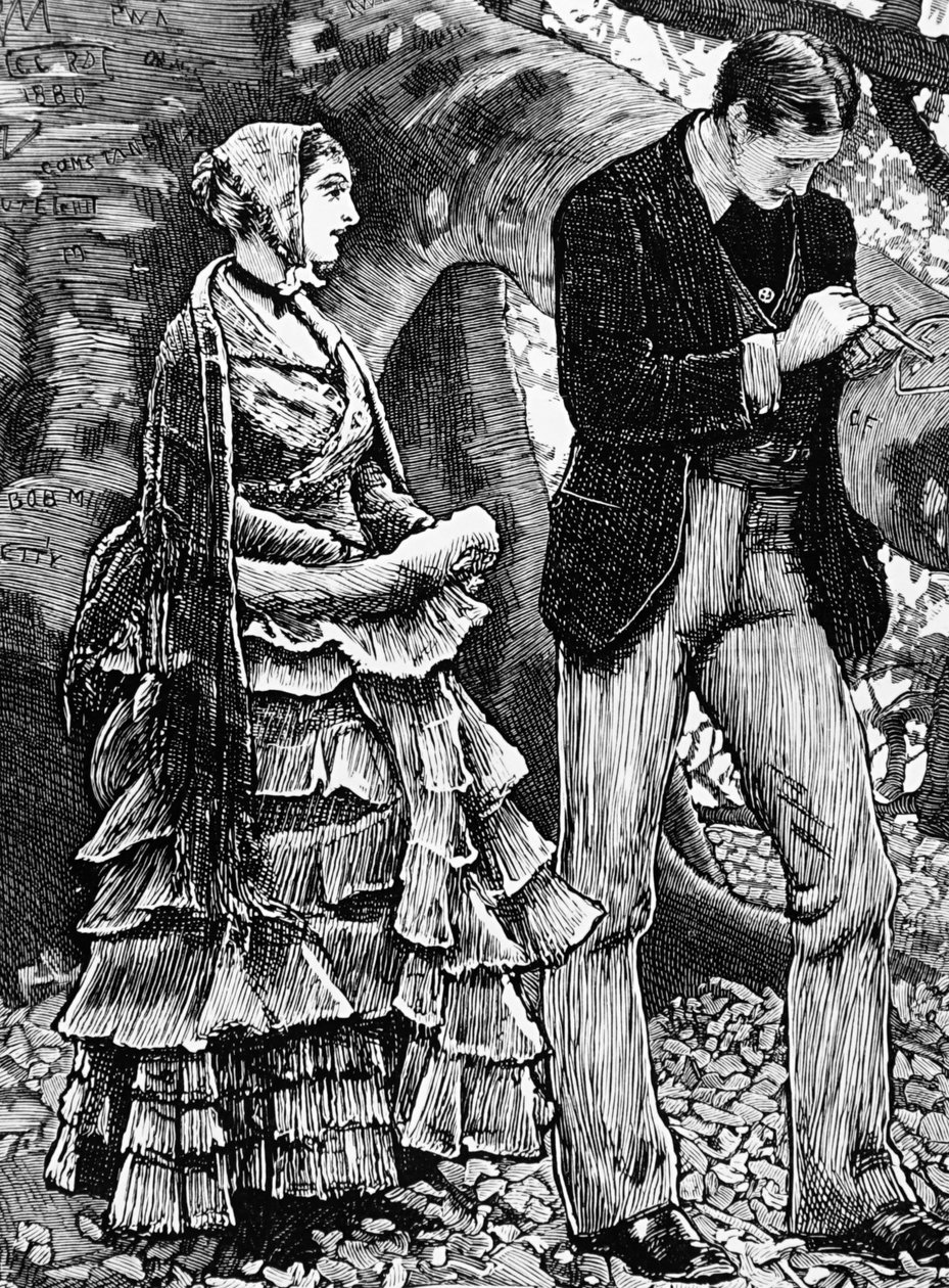 Illustrazione che raffigura una donna che rifiuta una proposta da un uomo da George Housman Thomas