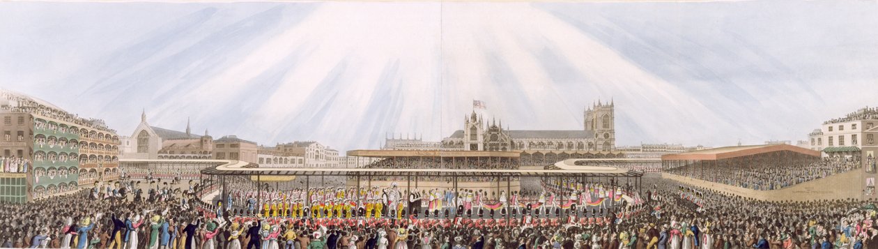 Vista della processione di incoronazione di Re Giorgio IV da Westminster Hall all