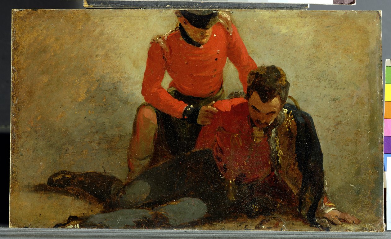 Un Highlander, Black Watch che assiste un generale degli ussari, forse Lord Uxbridge: uno studio per 