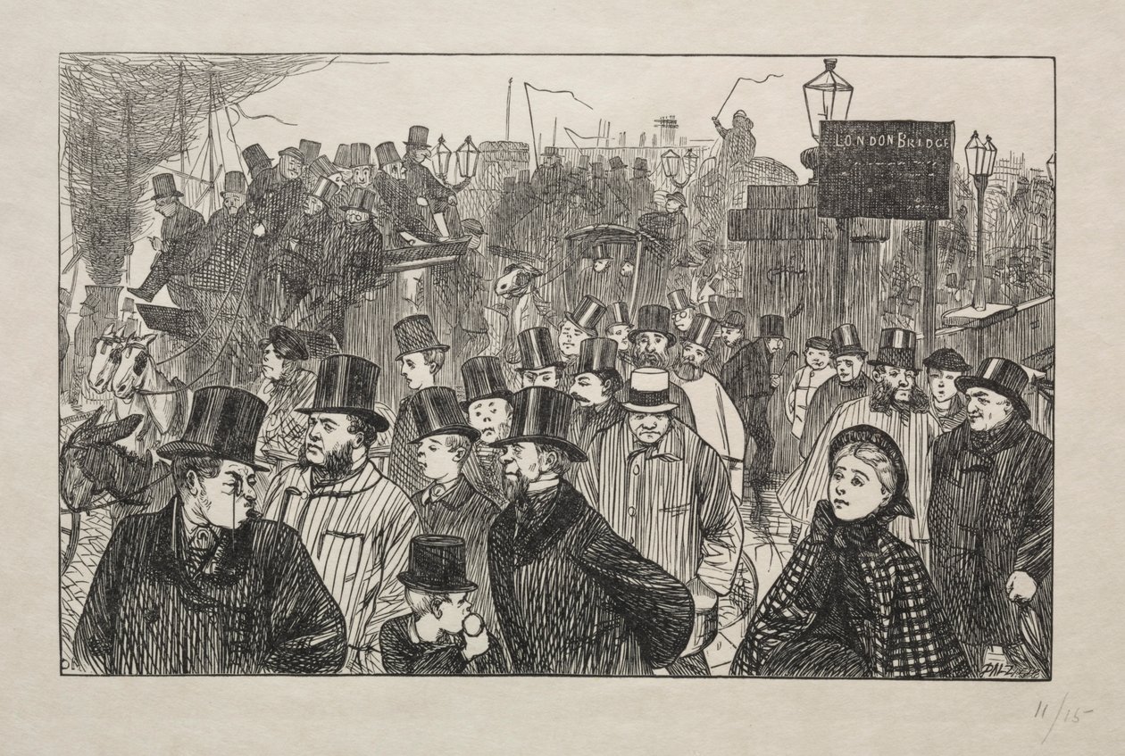 Il flusso vivente al London Bridge - Sul ponte, 1863 da George Louis Palmella Busson Du Maurier