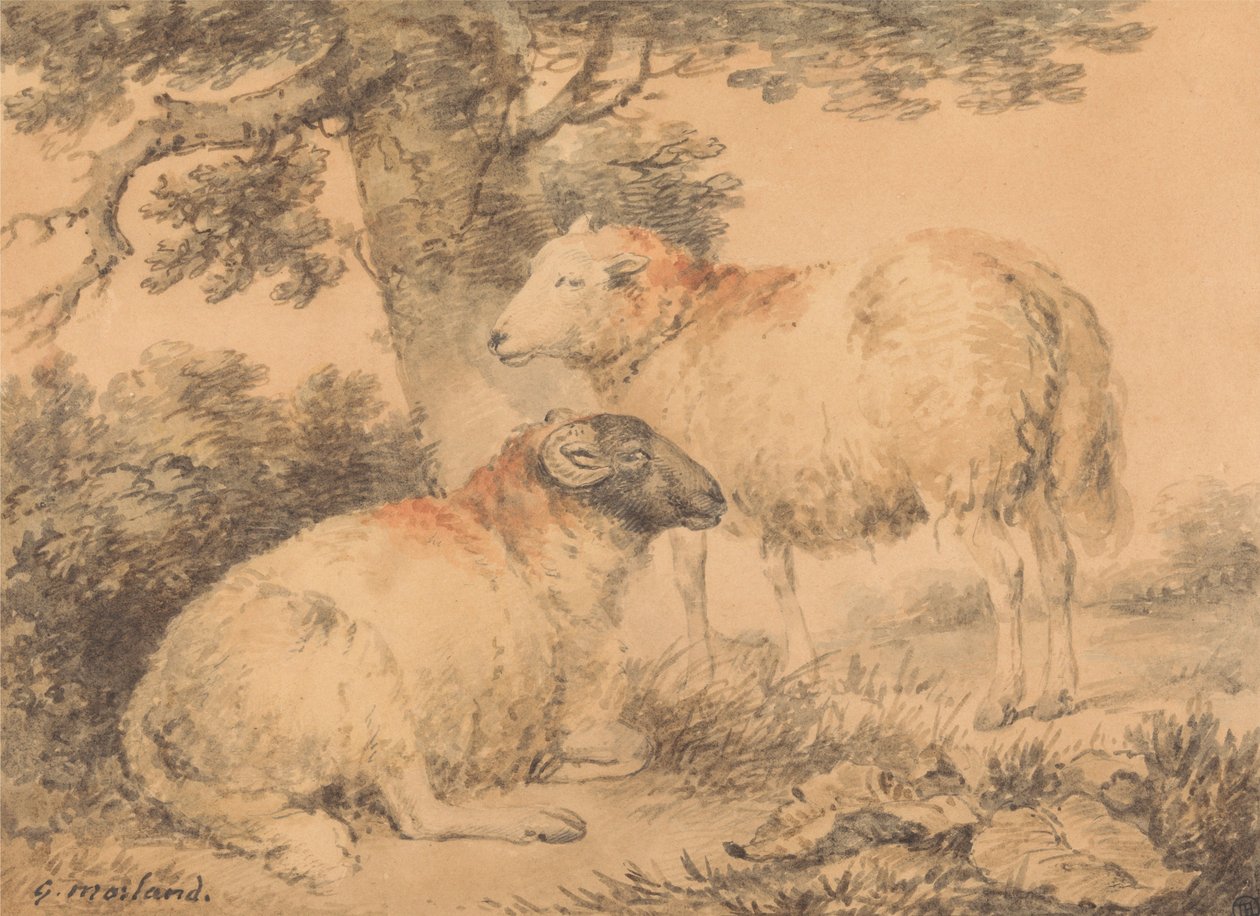 Un montone e una pecora in un paesaggio da George Morland