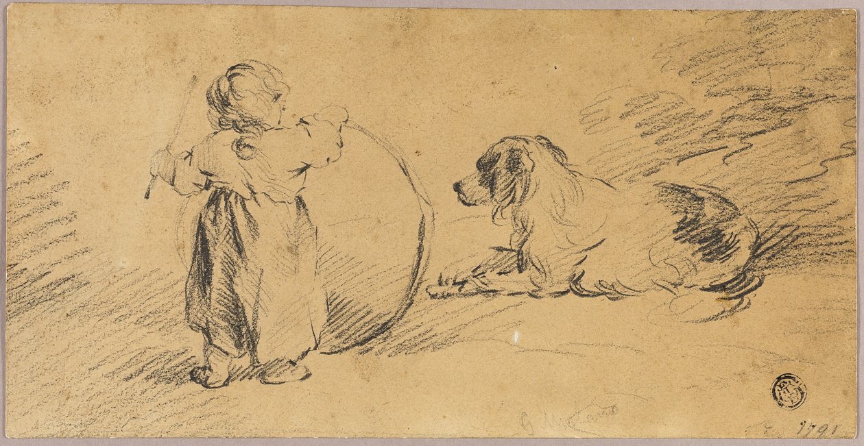 Bambino che gioca con palla e cane da George Morland