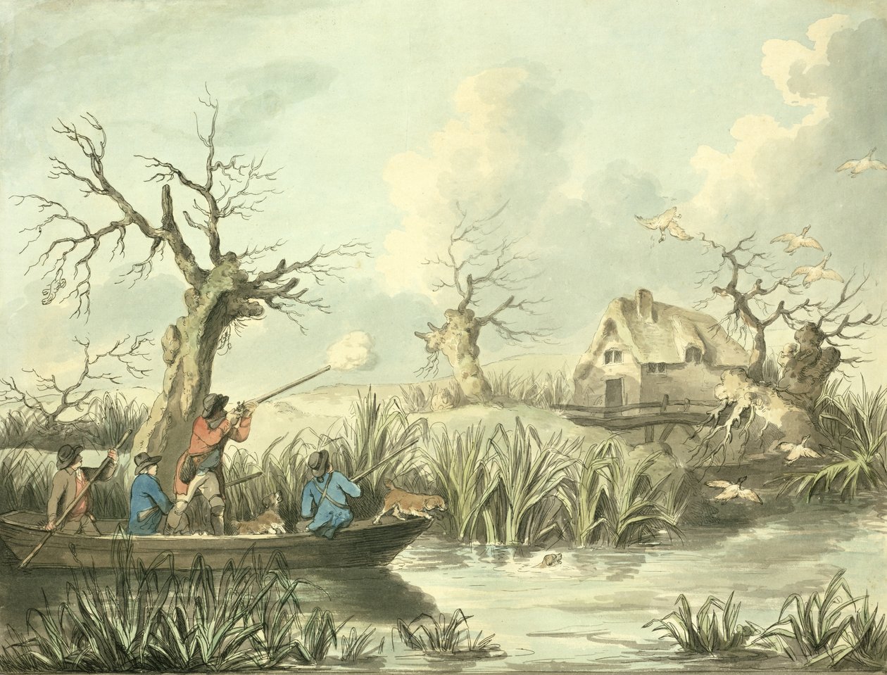 Caccia alle anatre (incisione colorata) da George Morland