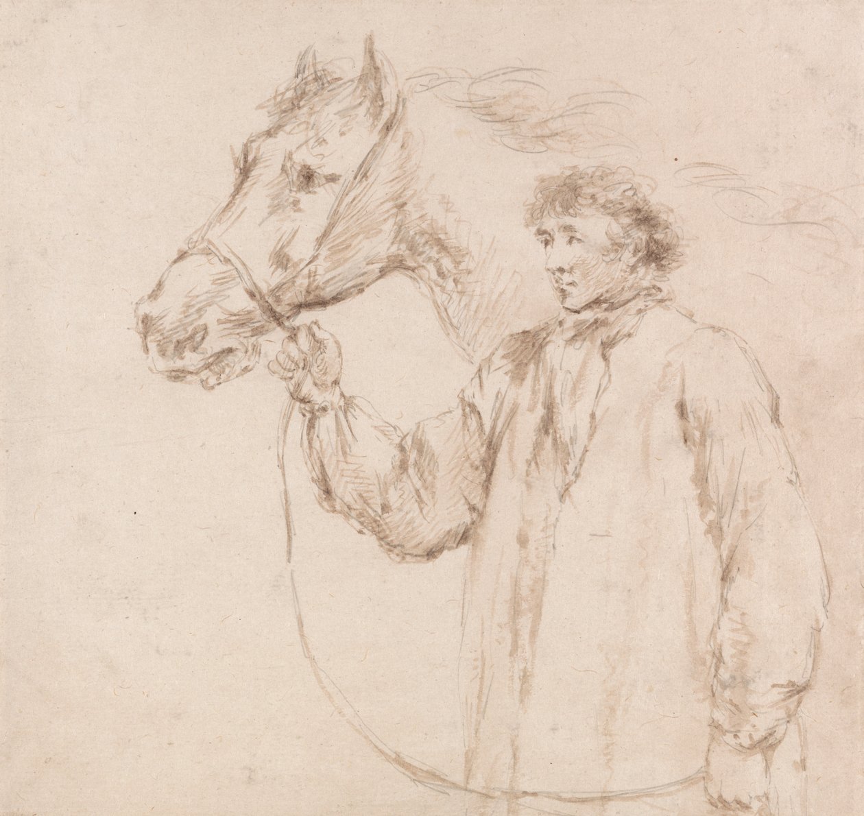 Uomo che tiene un cavallo per le briglie da George Morland