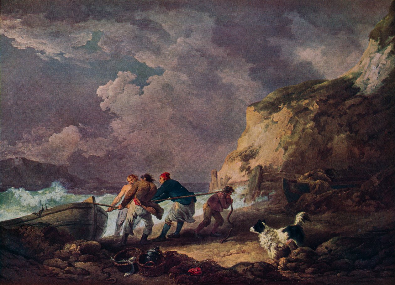 Riva del mare: pescatori che tirano una barca, 1791 da George Morland