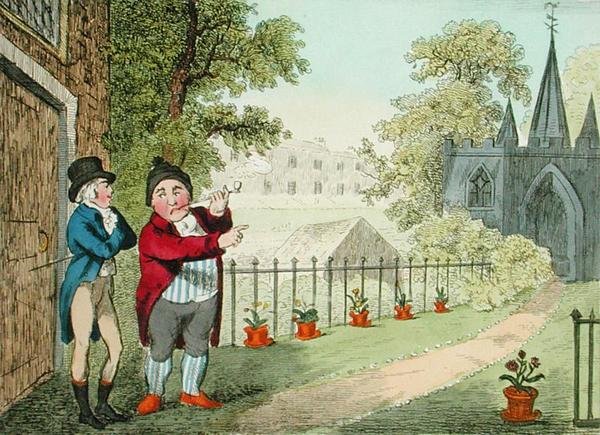 Mostrando un giardino, inciso da Isaac Cruikshank, pubblicato nel 1796 da George Moutard (after) Woodward