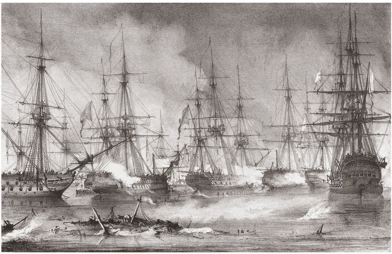 La battaglia navale di Navarino del 20 ottobre 1827, 1828 da George Philip Reinagle