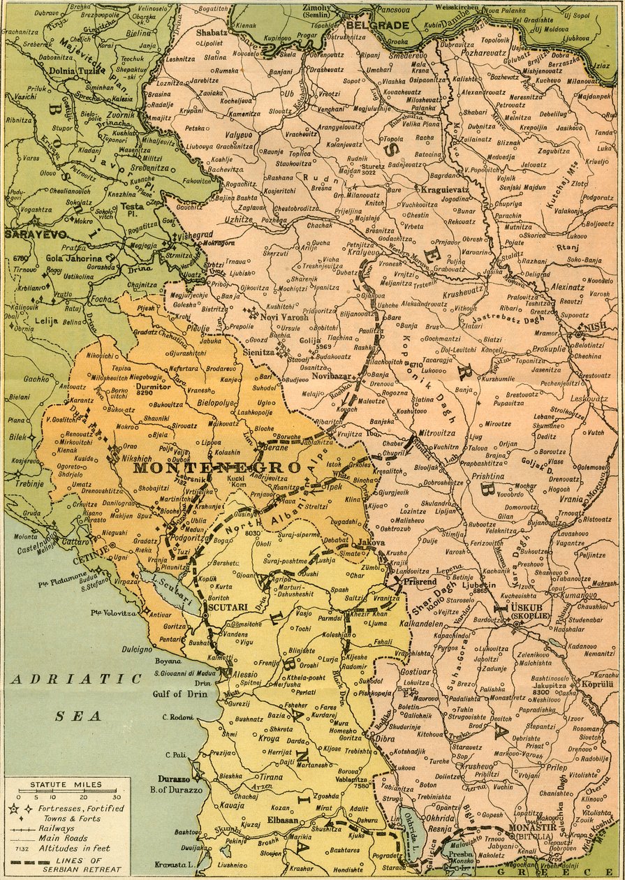 Mappa per illustrare la ritirata serba, 1919 da George Philip and Son Ltd