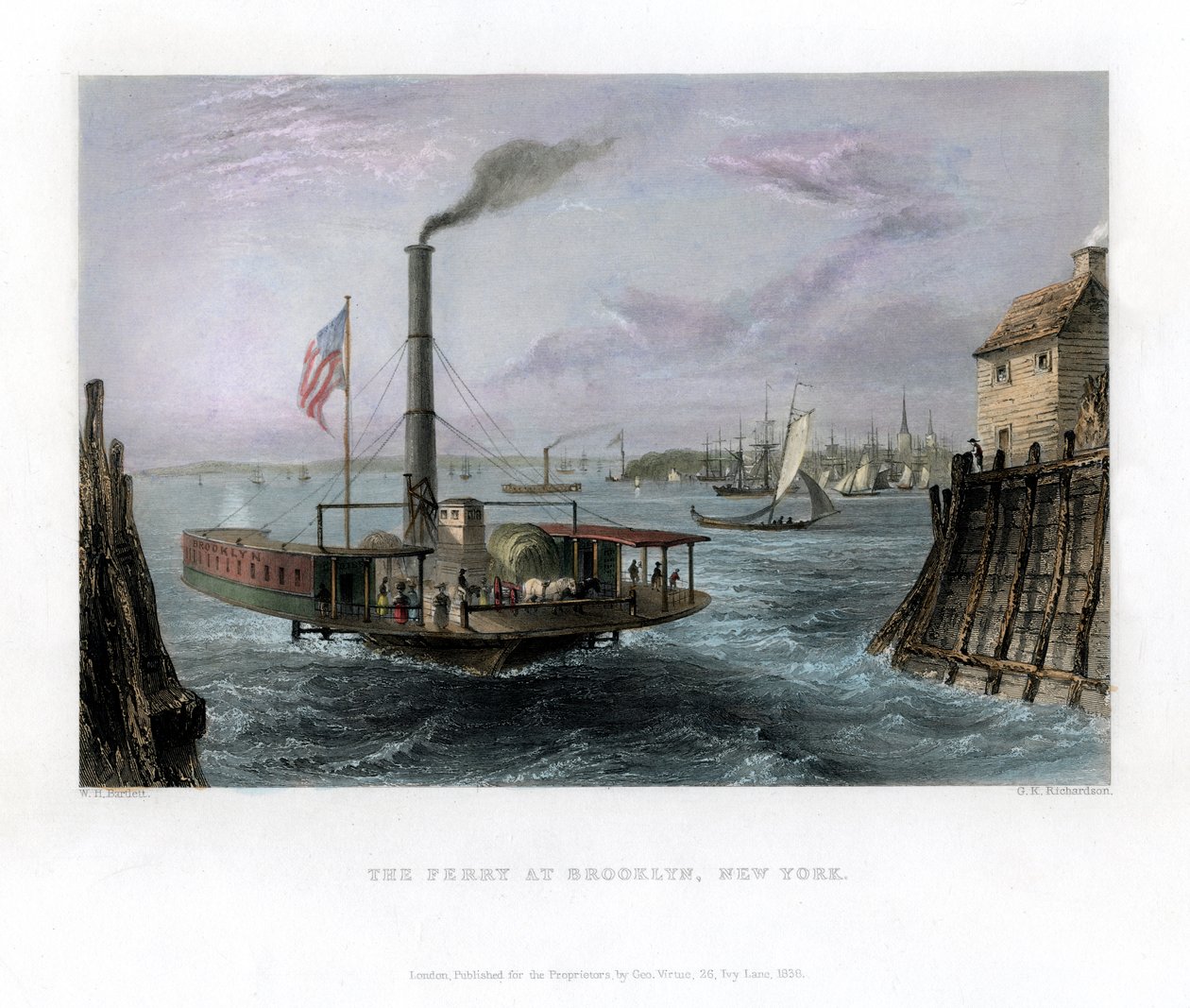 Il traghetto a Brooklyn, New York, USA, 1838 da George Richardson