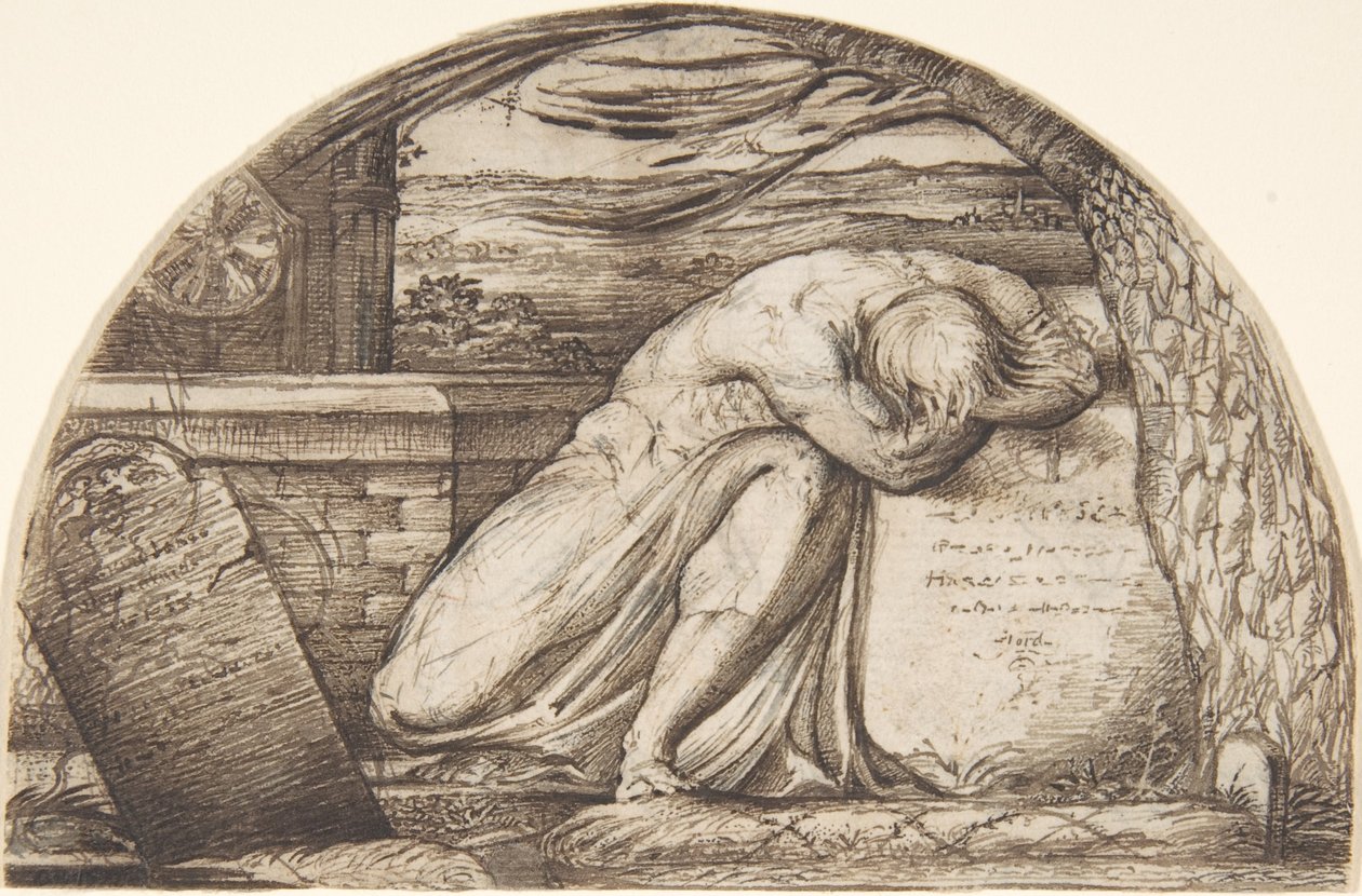 Una figura in lacrime su una tomba da George Richmond