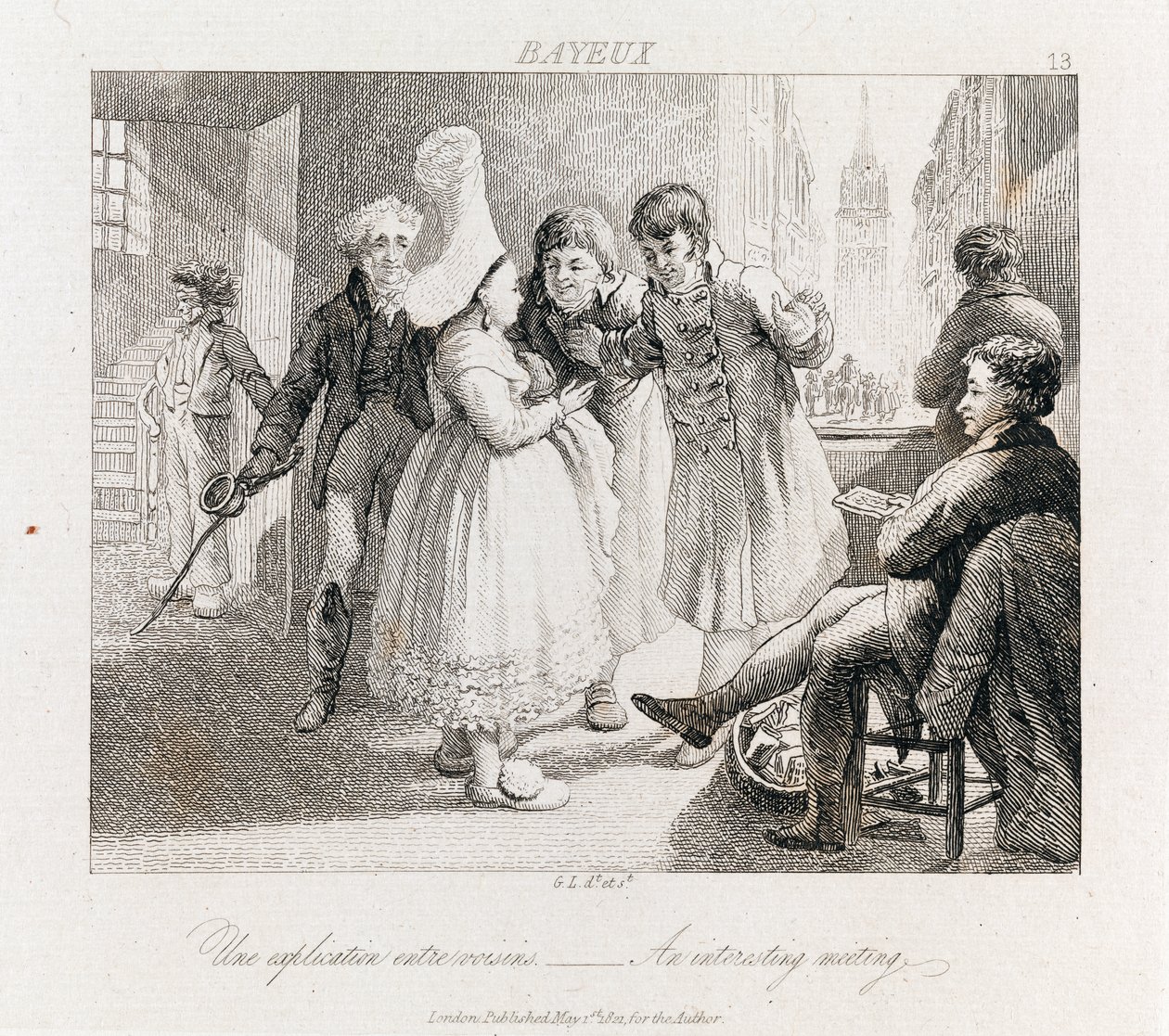 Incontro interessante - Bayeux, c.1821 (incisione) da George Robert Lewis