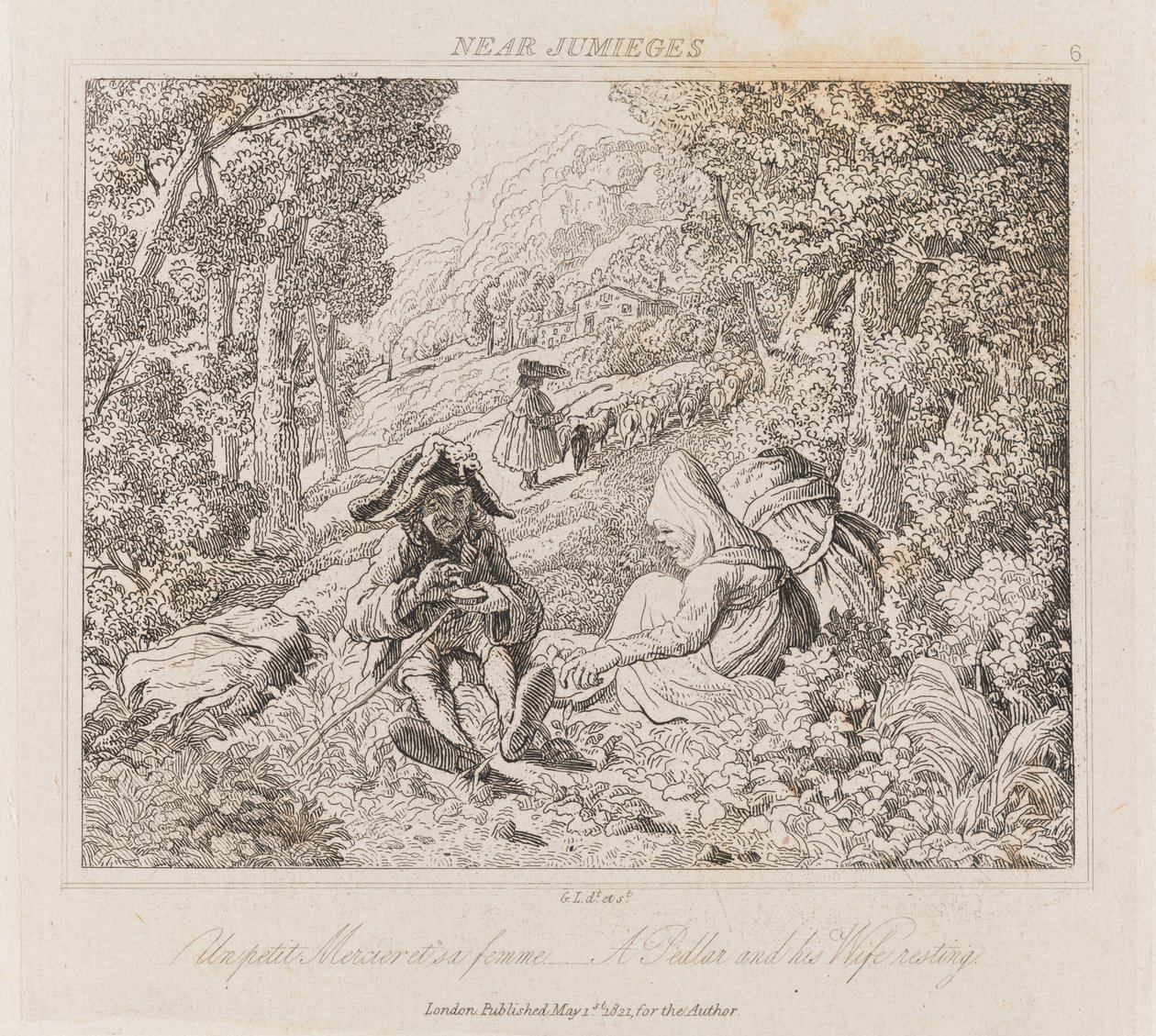 Venditore ambulante e moglie vicino a Jumieges, c.1821 da George Robert Lewis