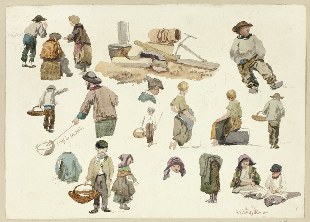 Schizzi di pescatori e bambini a Hastings da George Robert Lewis