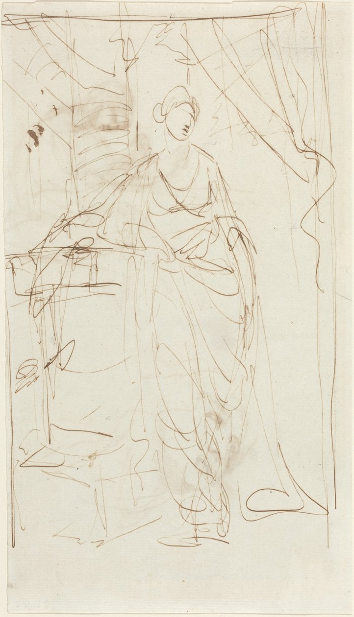 Una signora elegante in abito classico [recto] da George Romney