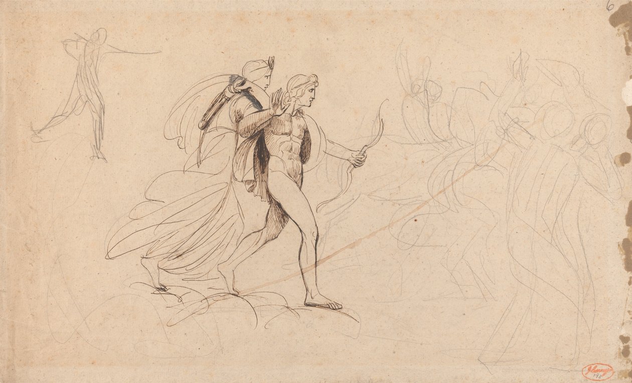 Apollo, Diana e il Cavaliere in *La morte dei figli di Niobe* da George Romney