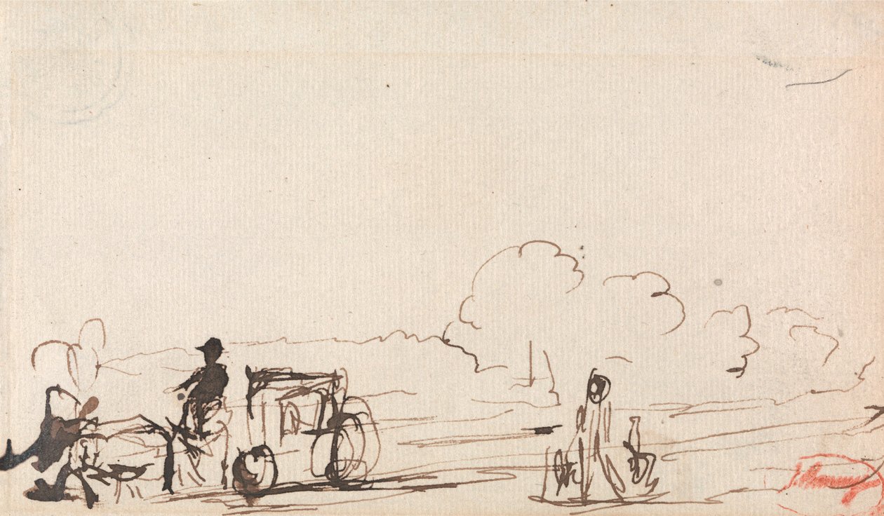 Carrozza su una strada di campagna da George Romney