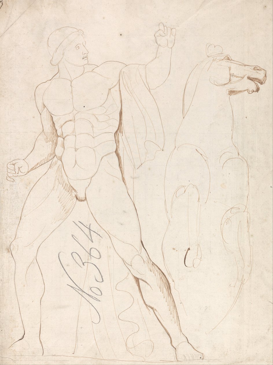 Nudo maschile classico con cavallo da monta da George Romney