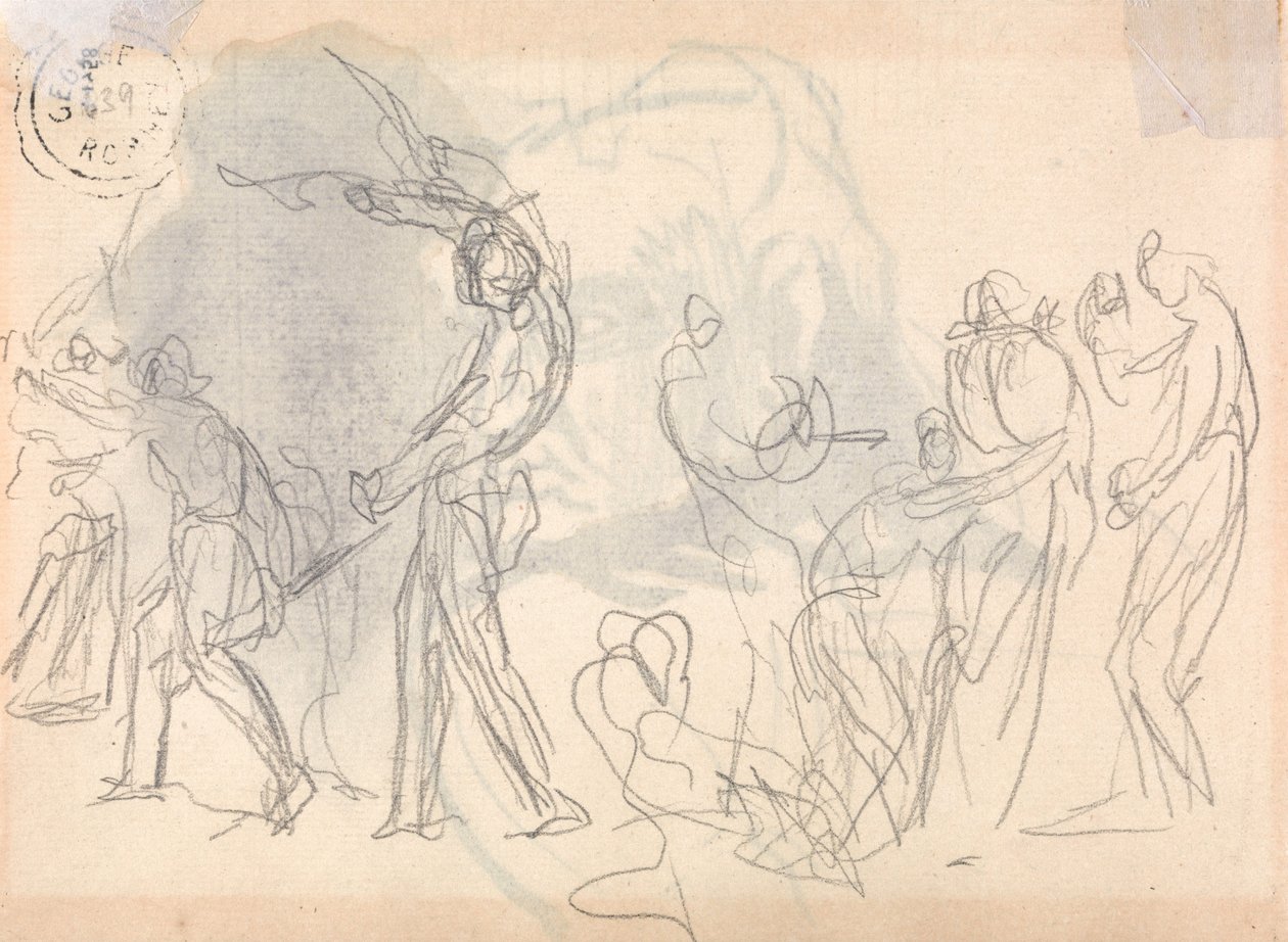 Studio di composizione figurativa: uomini che respingono un attacco contro le loro famiglie da George Romney