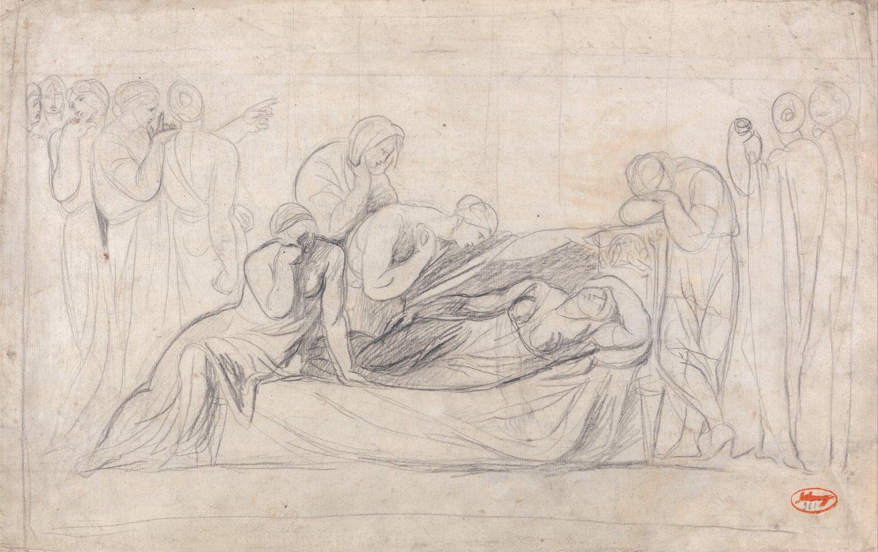 Figure in lutto davanti alla bara di una donna da George Romney