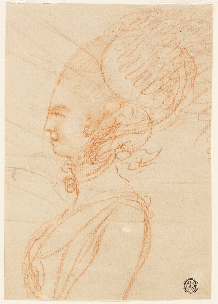 Ritratto di donna di profilo a mezzo busto rivolta a sinistra da George Romney