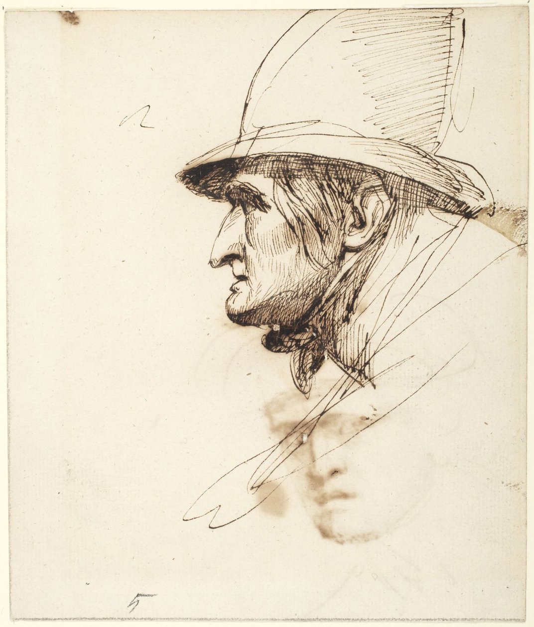 Testa di uomo di profilo con un grande cappello da George Romney