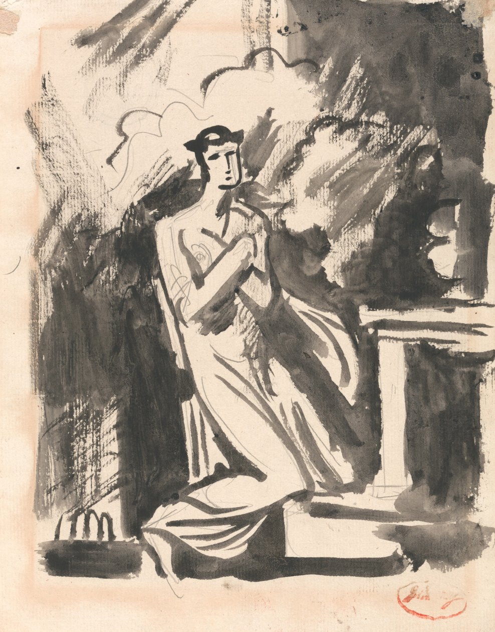 Ifigenia inginocchiata davanti a un altare da George Romney